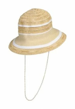 SEEBERGER Glockenhut, Stroh, Metallband 9317 LEINEN/ WEISS