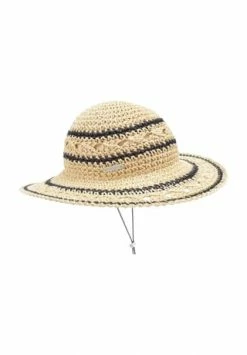 SEEBERGER Flapper, Papierstroh, Streifen, Emblem, Für Damen 9310 LEINEN/ SCHWA